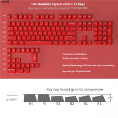 IOAOI  RED 126-Keys Cherry Profile PBT Keycap Sets